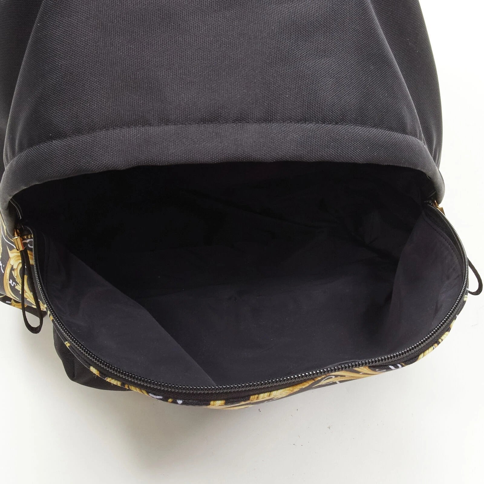 Versace Black Nylon Barocco Signature Print Zip Backpack 1002886 at_Queen_Bee_of_Beverly_Hills