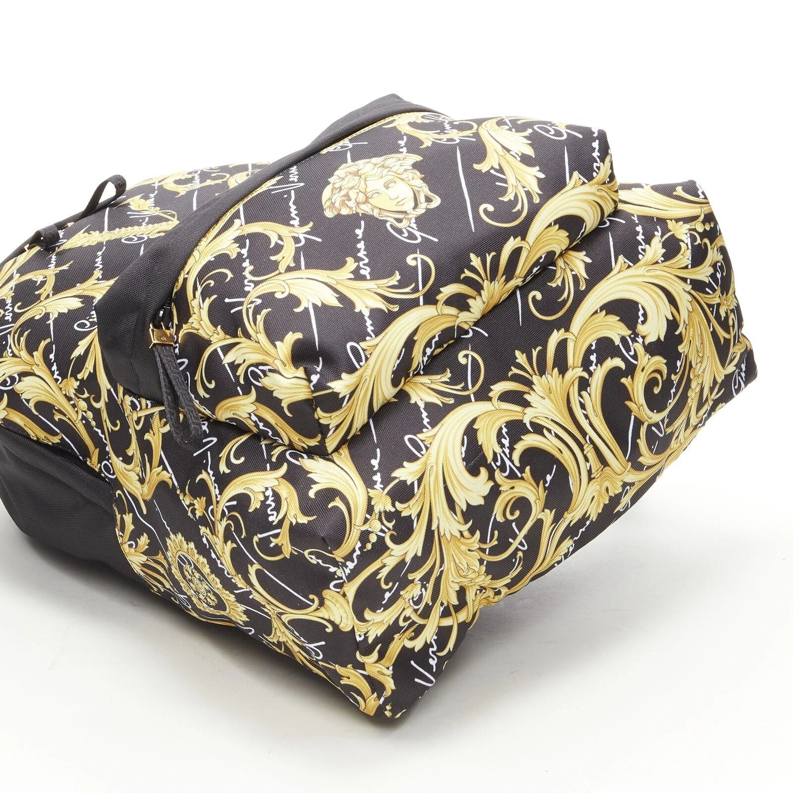 Versace Black Nylon Barocco Signature Print Zip Backpack 1002886 at_Queen_Bee_of_Beverly_Hills