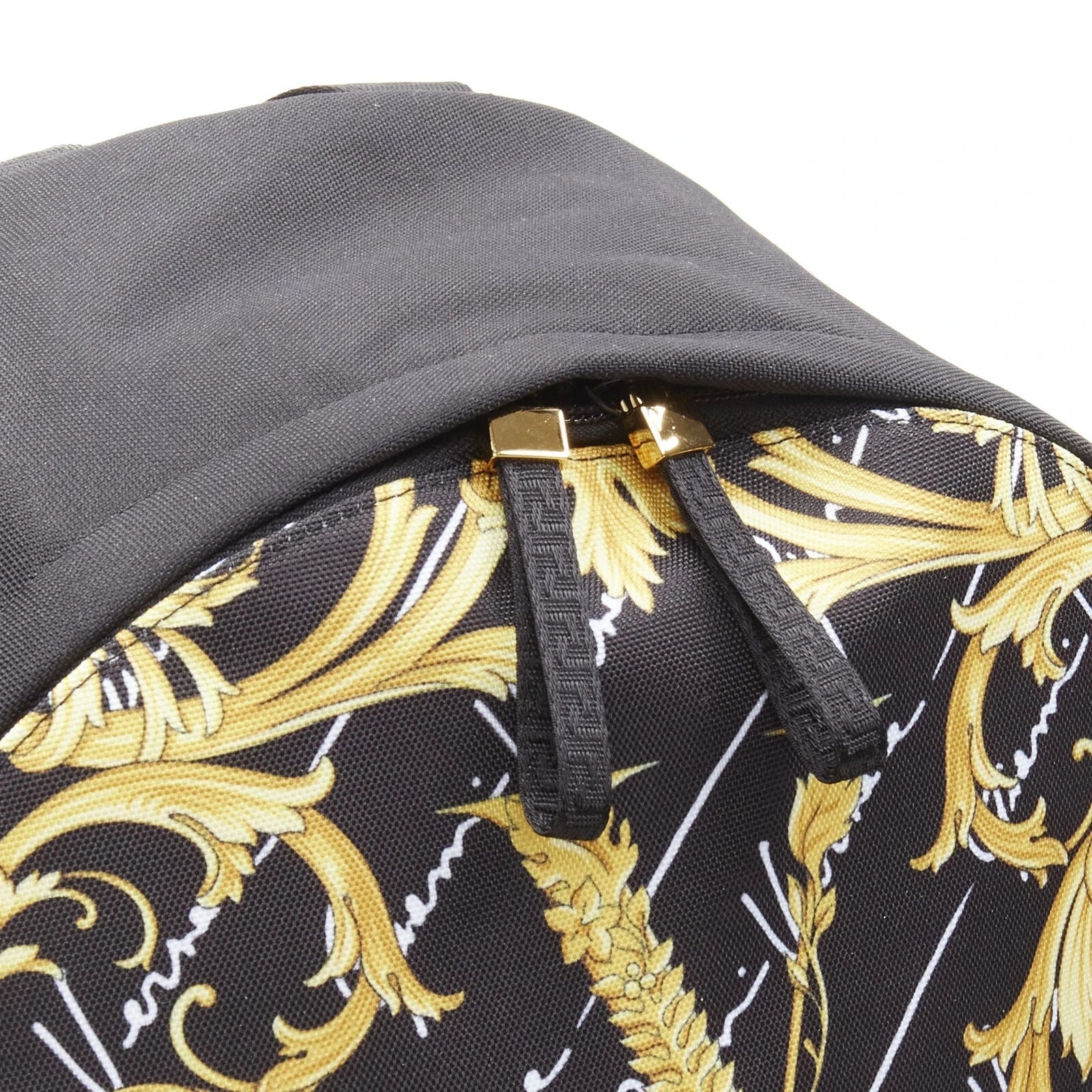 Versace Black Nylon Barocco Signature Print Zip Backpack 1002886 at_Queen_Bee_of_Beverly_Hills