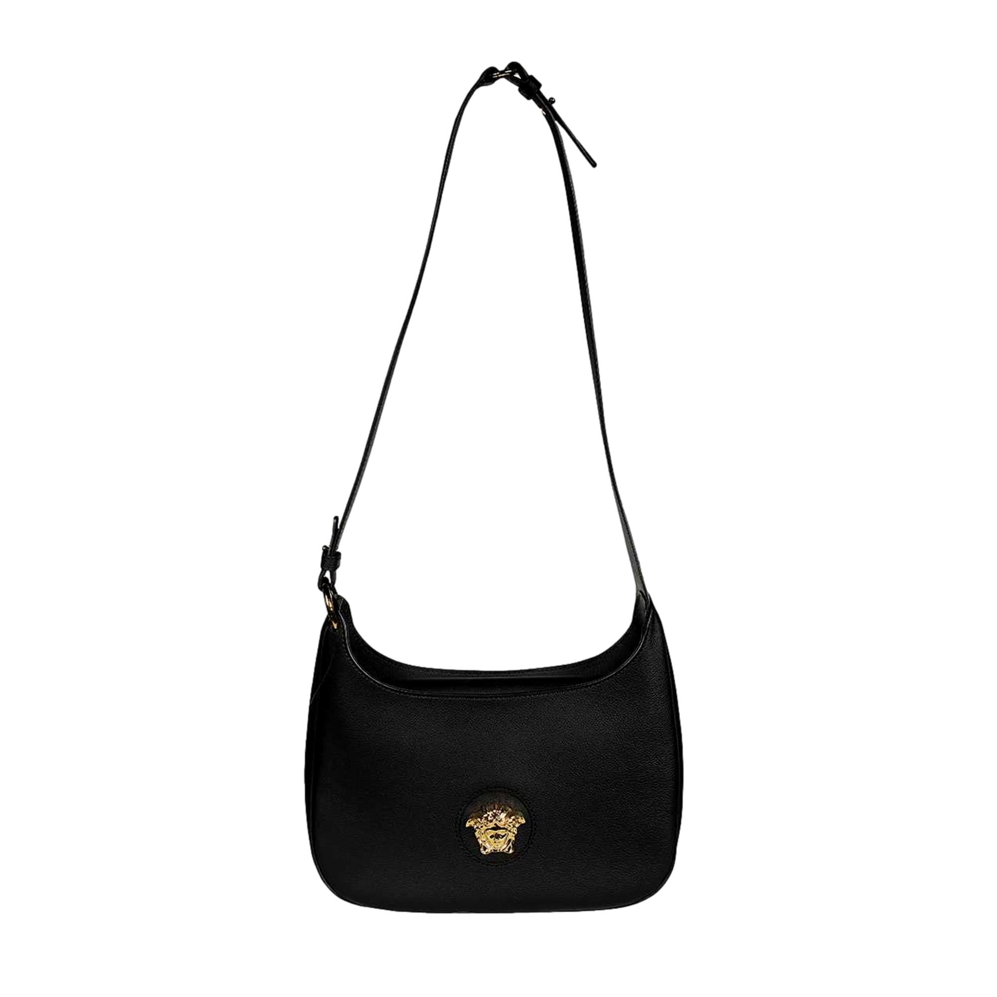 Versace La Medusa Convertible Black Leather Hobo Bag at_Queen_Bee_of_Beverly_Hills