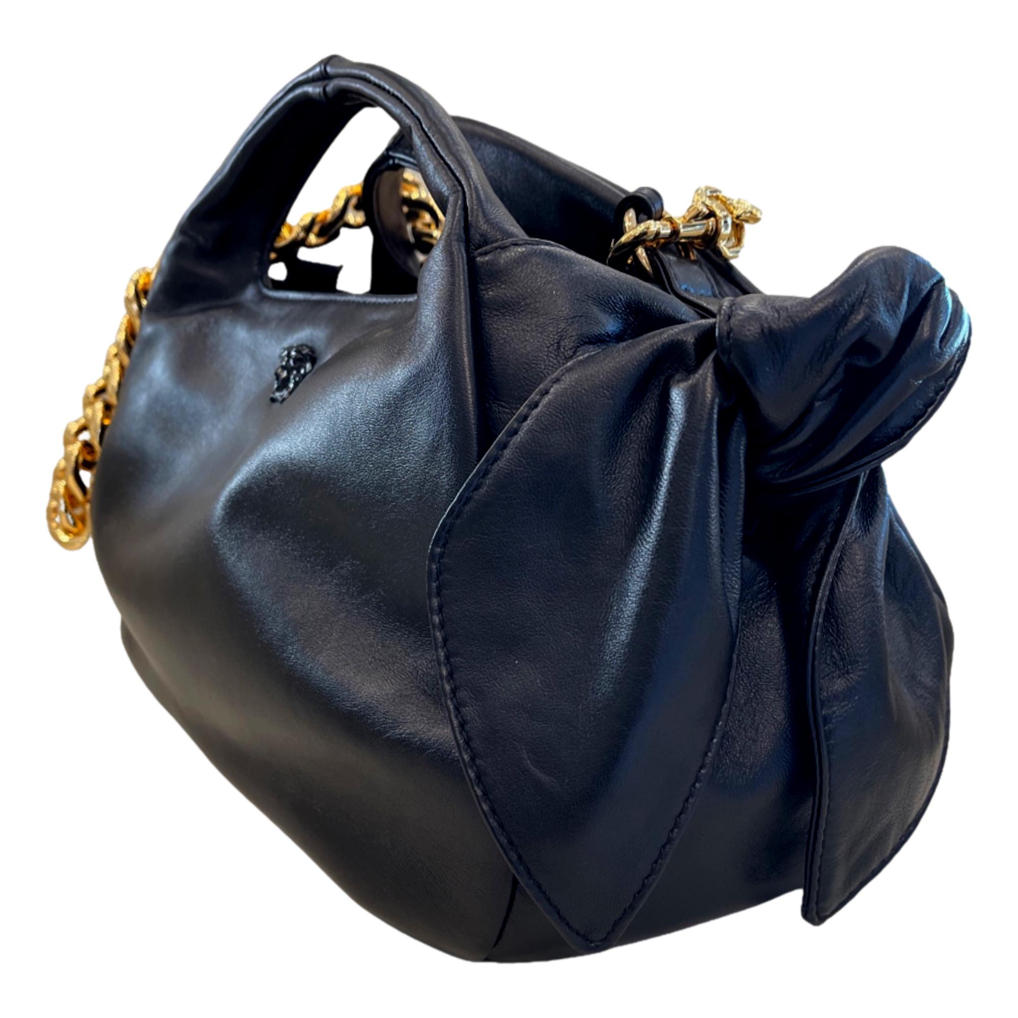 Versace La Medusa Lambskin Leather Black Gold Chain Bag at_Queen_Bee_of_Beverly_Hills