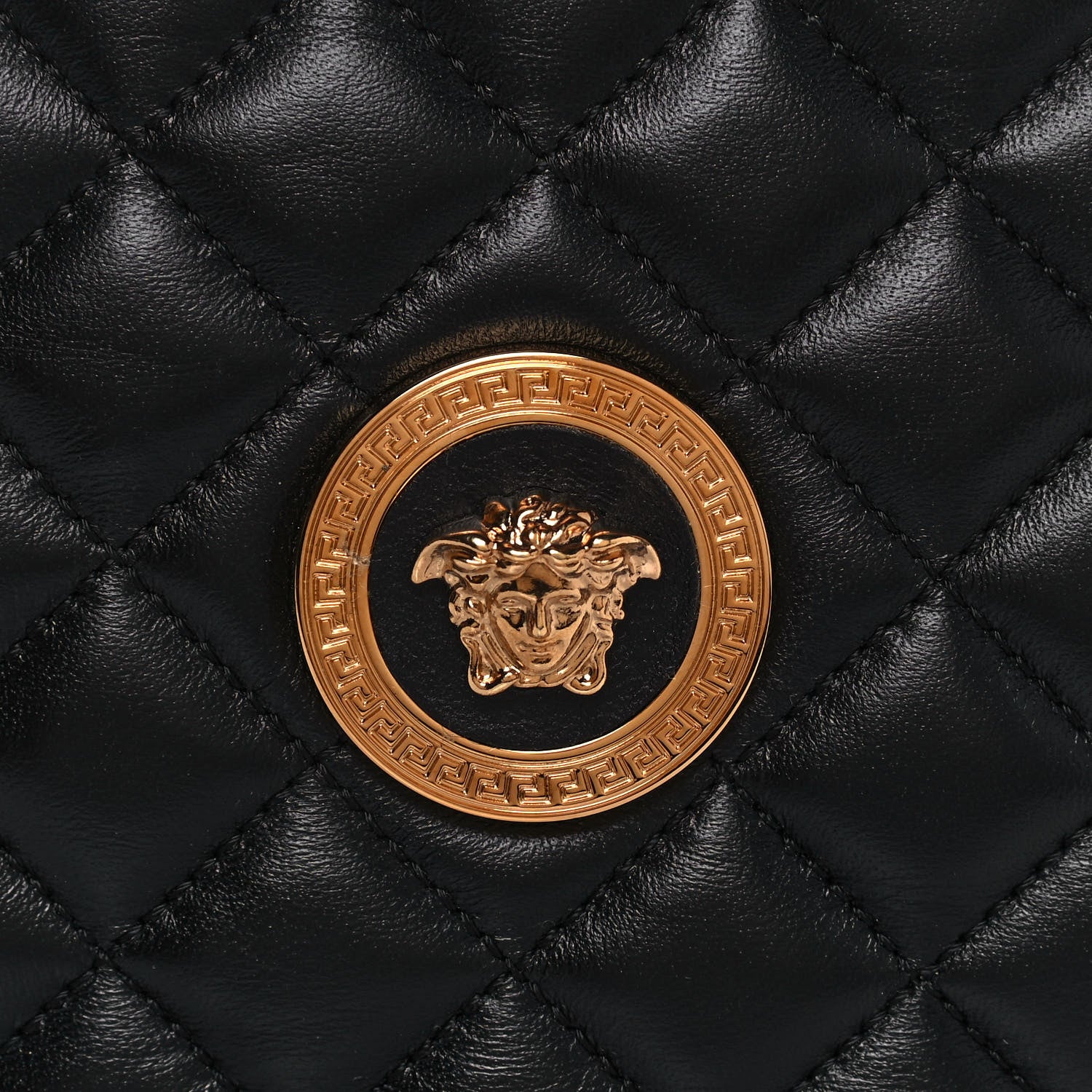 Versace La Medusa Round Quilted Leather Black Shoulder Bag 1002866 at_Queen_Bee_of_Beverly_Hills