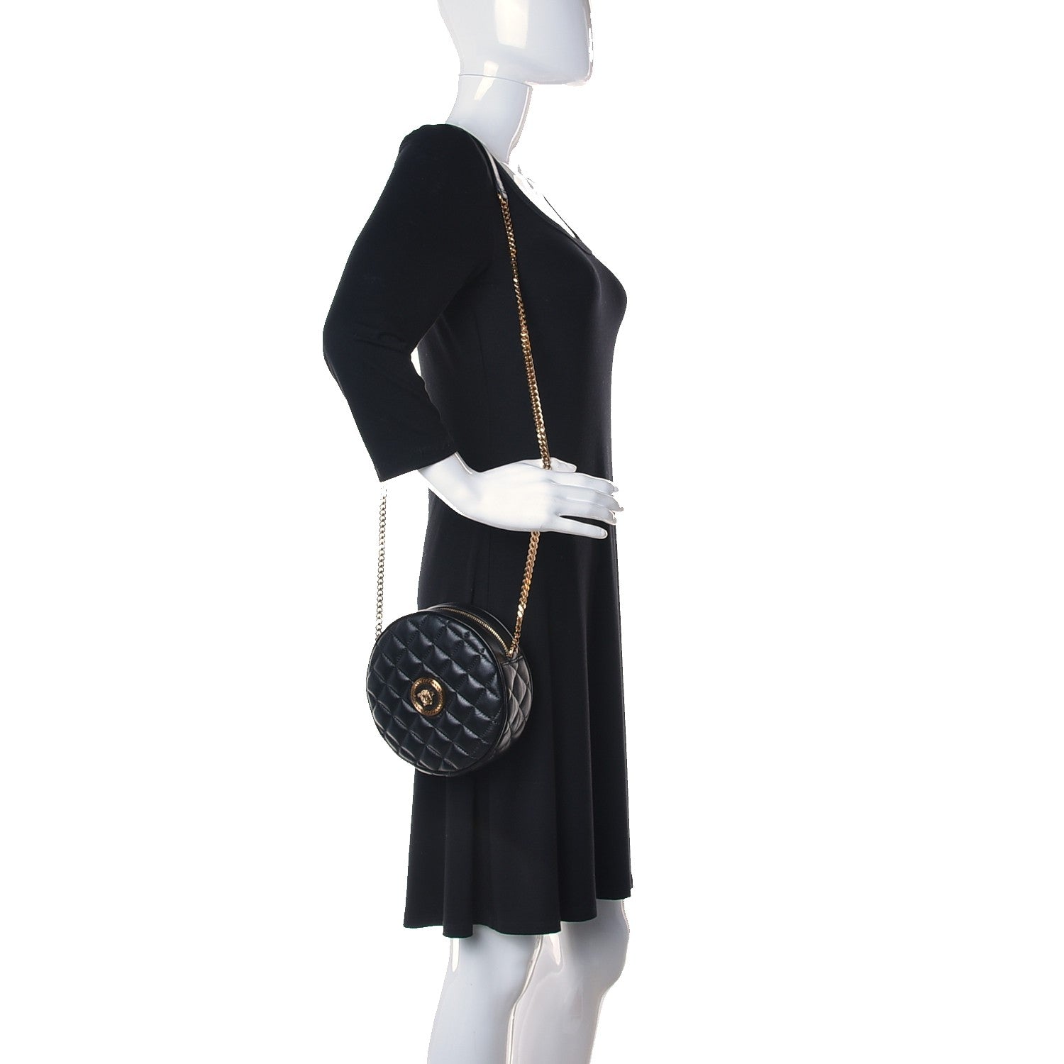 Versace La Medusa Round Quilted Leather Black Shoulder Bag 1002866 at_Queen_Bee_of_Beverly_Hills