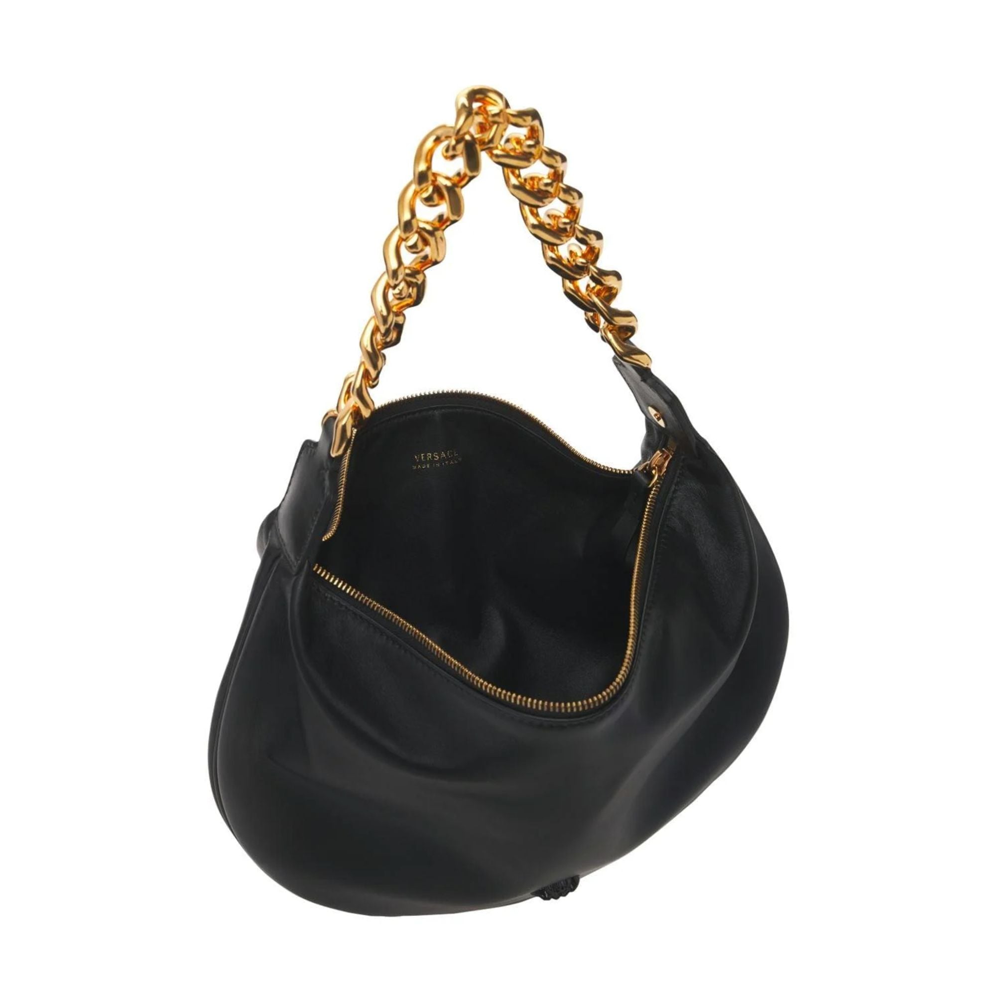 Versace La Medusa Soft Hobo Black Lambskin Leather Handbag at_Queen_Bee_of_Beverly_Hills