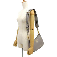 Prada Vitello Phenix Zippered Messenger Hobo Grey Leather Shoulder Bag