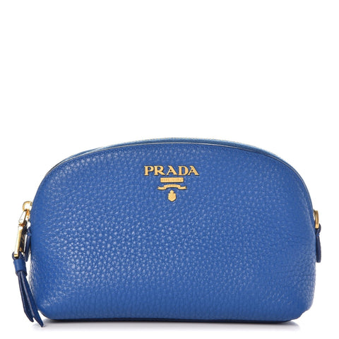 Prada Contenitore Azzurro Blue Vitello Daino Vanity Cosmetic Case