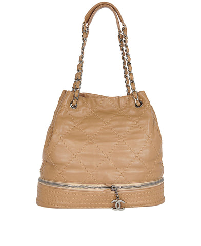Chanel CC Wild Stitch Brown Leather Bucket Bag