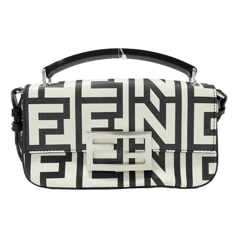 Fendi Baguette Blanco and Nero Calfskin Leather Crossbody