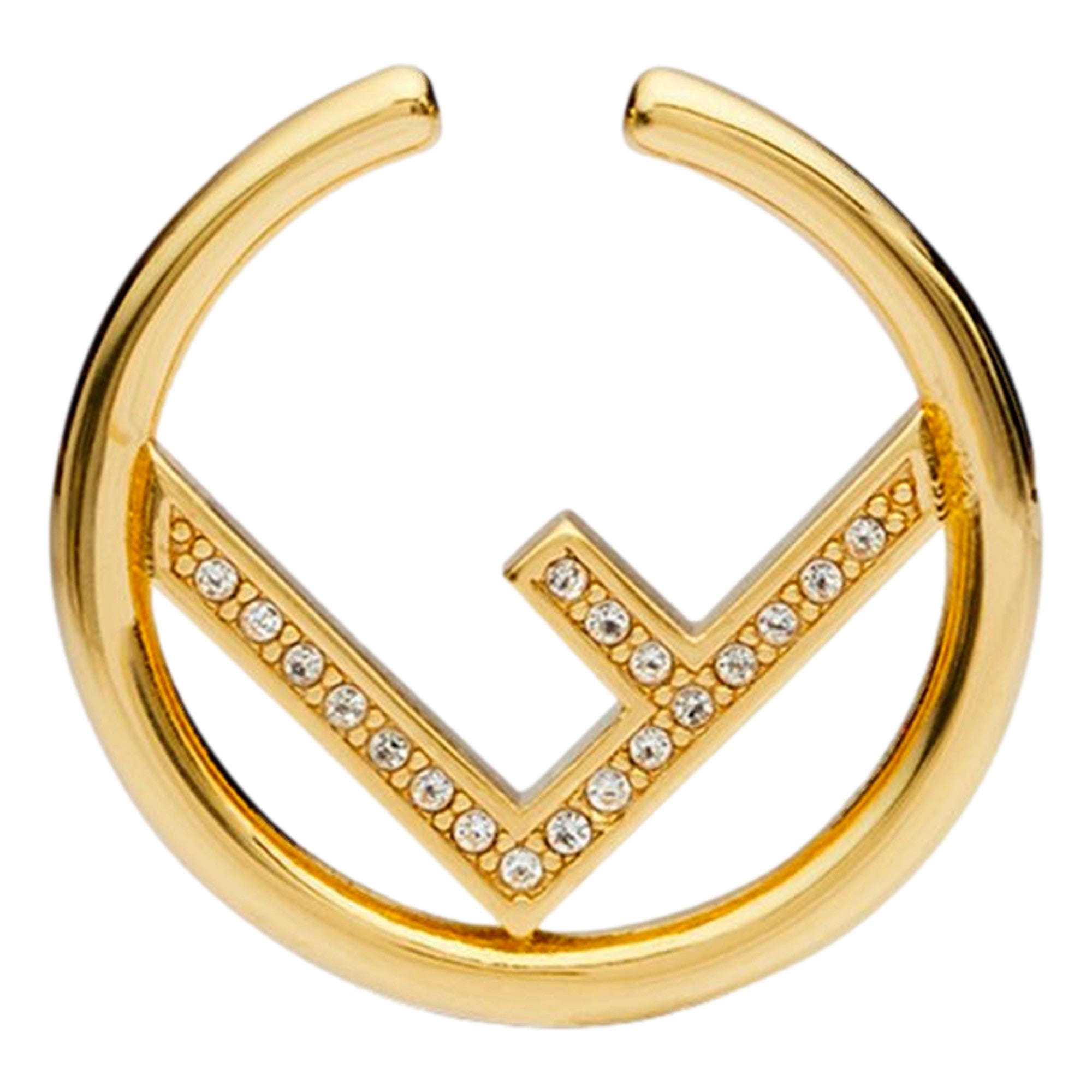 Fendi F is Fendi Logo Earcuff Hoop White Crystal Gold Tone