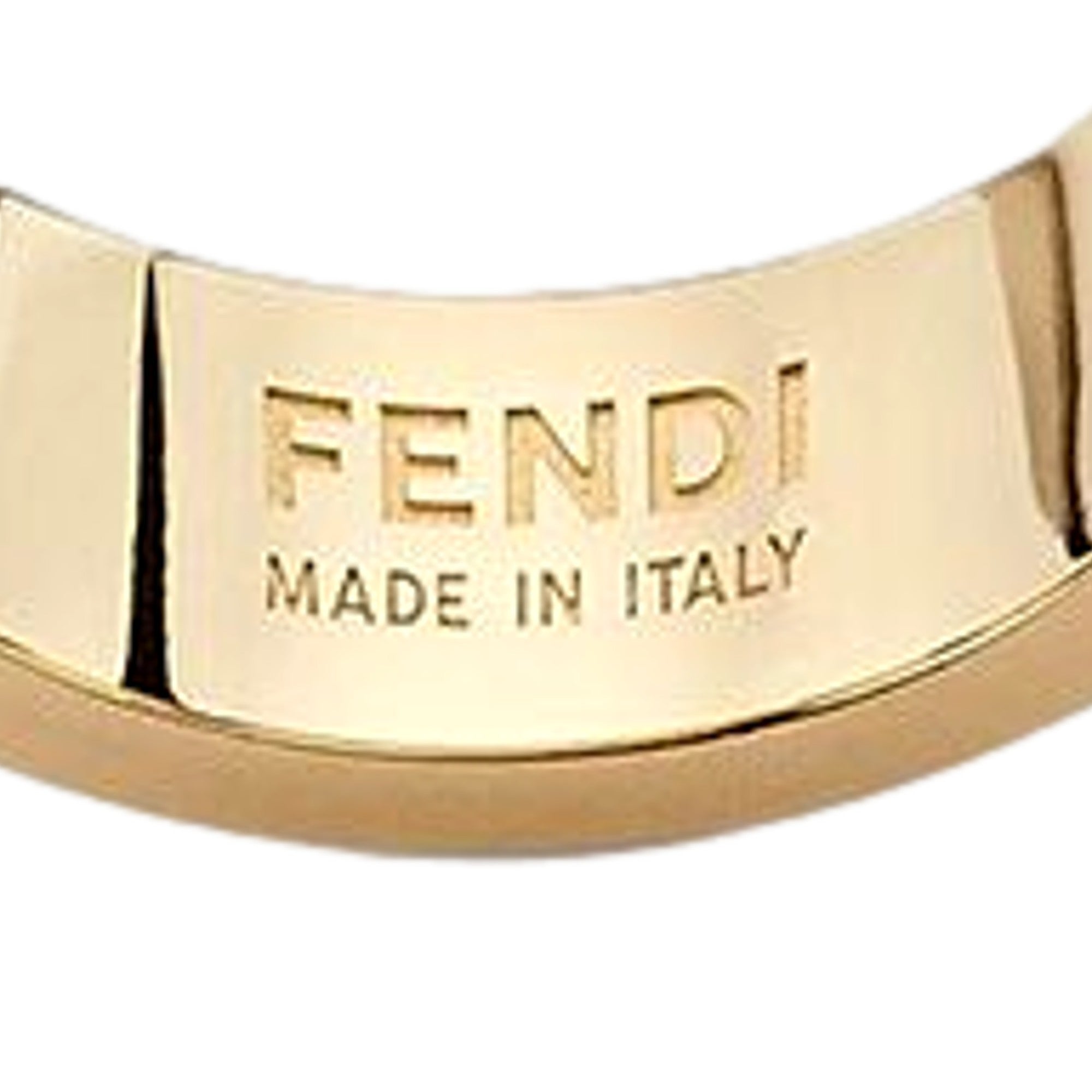 Fendi FF Crystal Embellished Wide Band Gold Ring Small