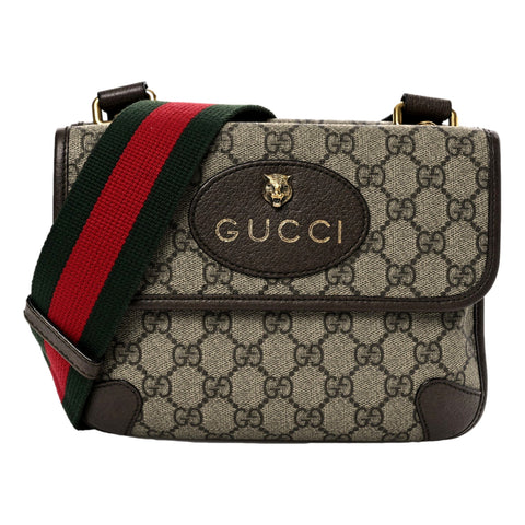 Gucci Neo Vintage GG Supreme Canvas Leather Double Flap Messenger Bag
