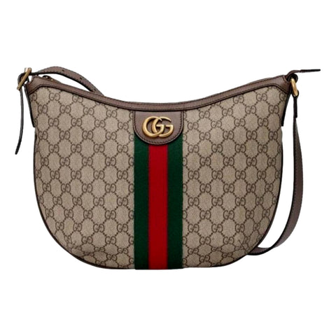 Gucci Ophidia GG Supreme Canvas Leather Webstripe Hobo Shoulder Bag