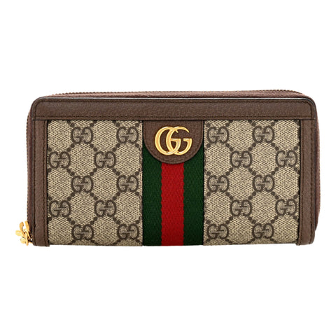 Gucci Ophidia GG Supreme Canvas Leather Webstripe Zip Around Wallet