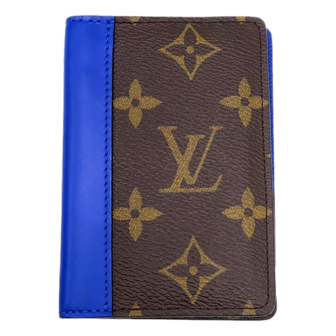 Louis Vuitton Monogram Macassar Pocket Organizer Card Case Wallet Blue Brown