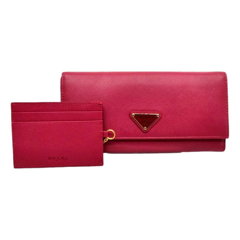 Prada Continental Flap Wallet With Detachable Chain Card Case Peonia Pink