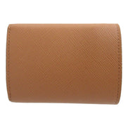 Prada Saffiano Leather Trifold Wallet Enamel Triangle Logo Natural Brown available at Queen Bee of Beverly Hills