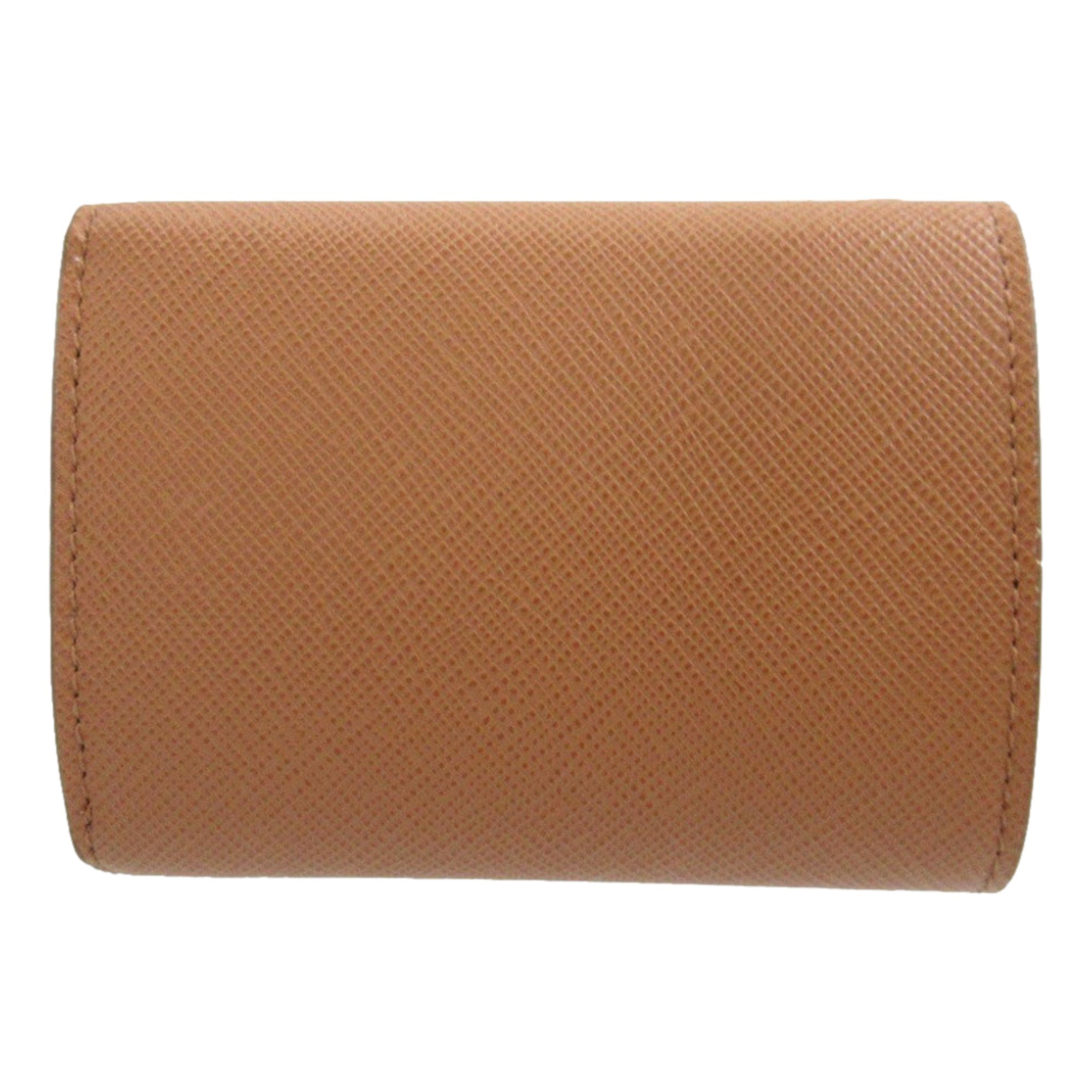 Prada Saffiano Leather Trifold Wallet Enamel Triangle Logo Natural Brown available at Queen Bee of Beverly Hills