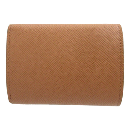 Prada Saffiano Leather Trifold Wallet Enamel Triangle Logo Natural Brown available at Queen Bee of Beverly Hills