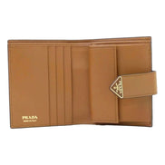 Prada City Calf Leather Snap Bifold Wallet Caramel Brown available at Queen Bee of Beverly Hills