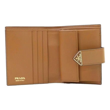Prada City Calf Leather Snap Bifold Wallet Caramel Brown available at Queen Bee of Beverly Hills
