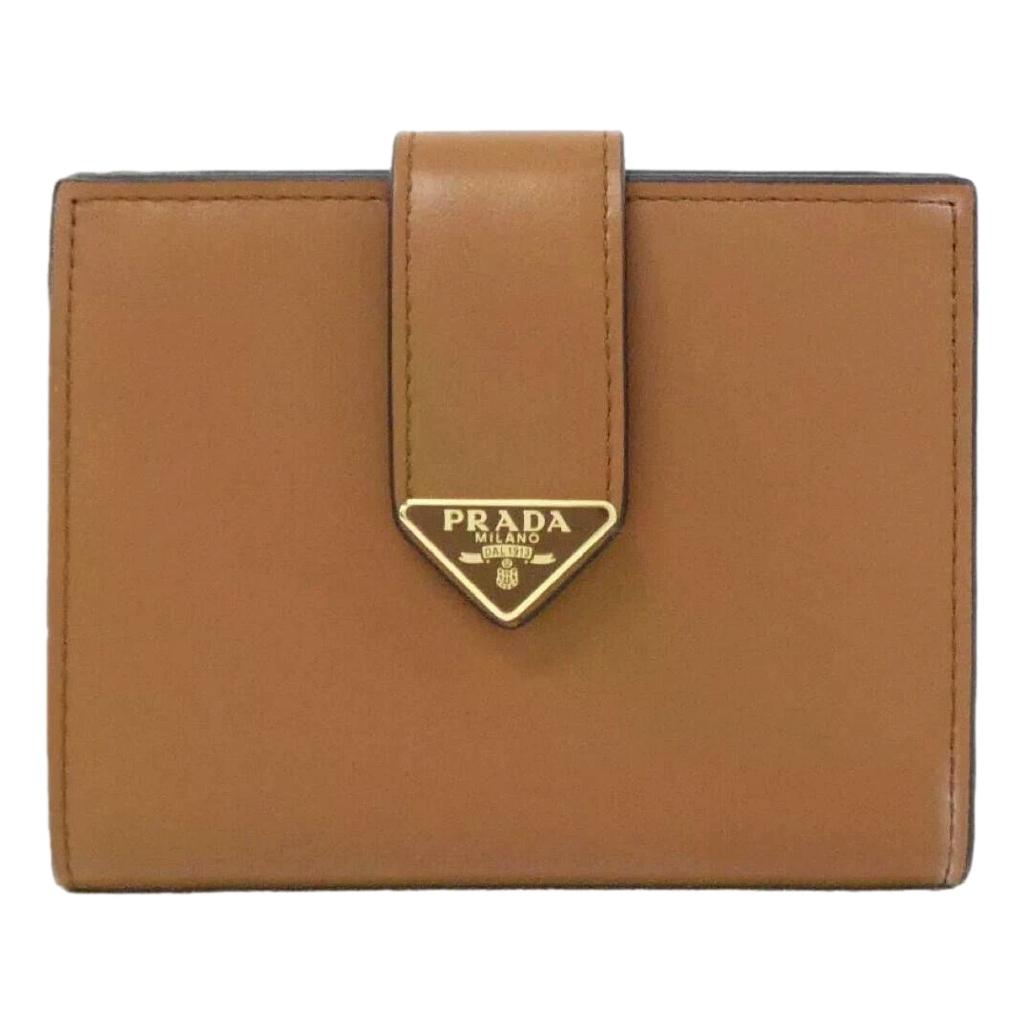 Prada City Calf Leather Snap Bifold Wallet Caramel Brown available at Queen Bee of Beverly Hills