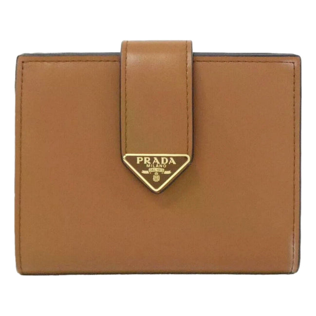 Prada City Calf Leather Snap Bifold Wallet Caramel Brown available at Queen Bee of Beverly Hills