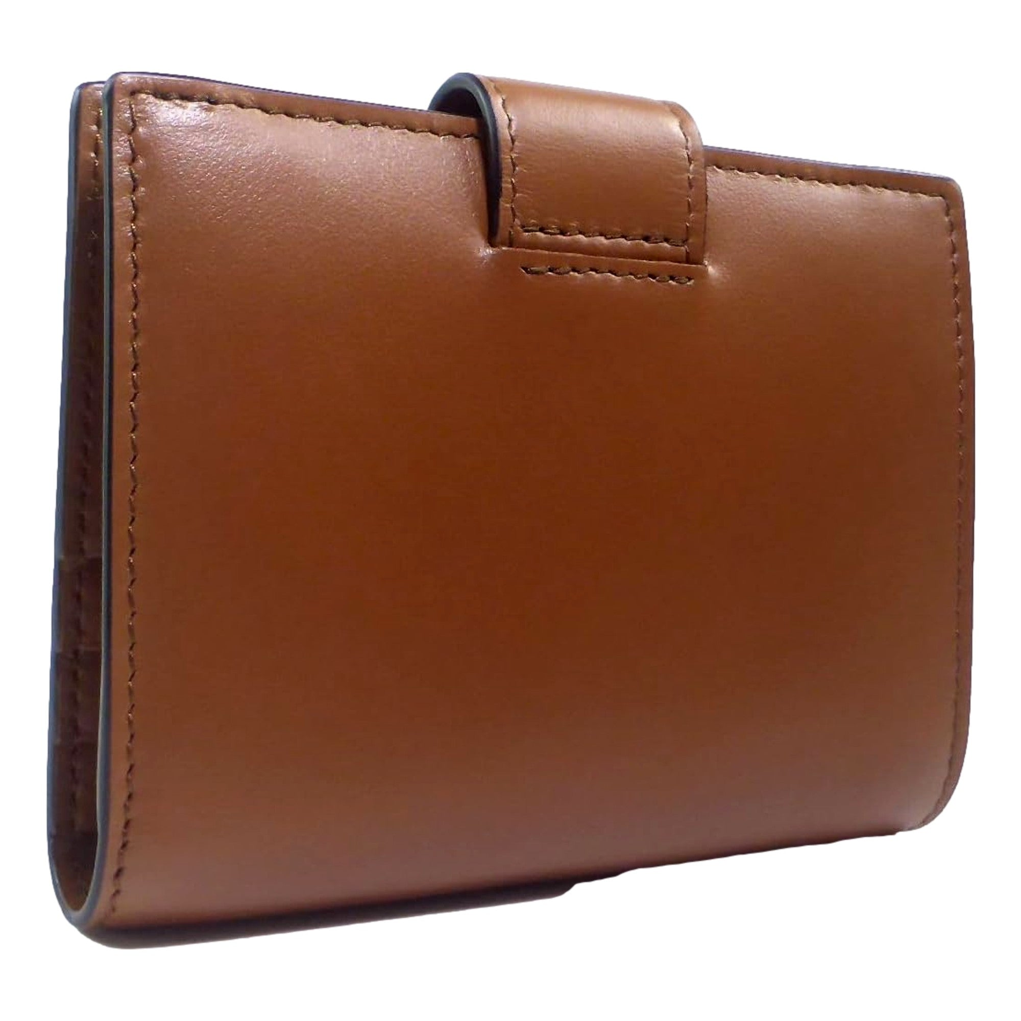Prada City Calf Leather Snap Bifold Wallet Cognac Brown available at Queen Bee of Beverly Hills