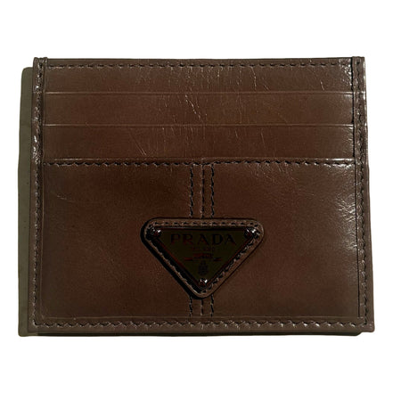 Prada Soft Lux Leather Triangle Logo Card Holder Wallet Argilla Gray sold at Queen Bee of Beverly Hills