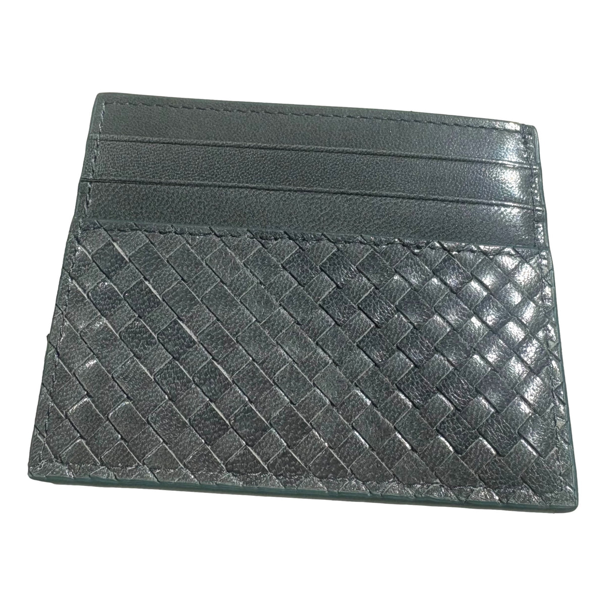 Prada Woven Leather Card Case Wallet Marine Blue sold at Queen Bee of Beverly Hills