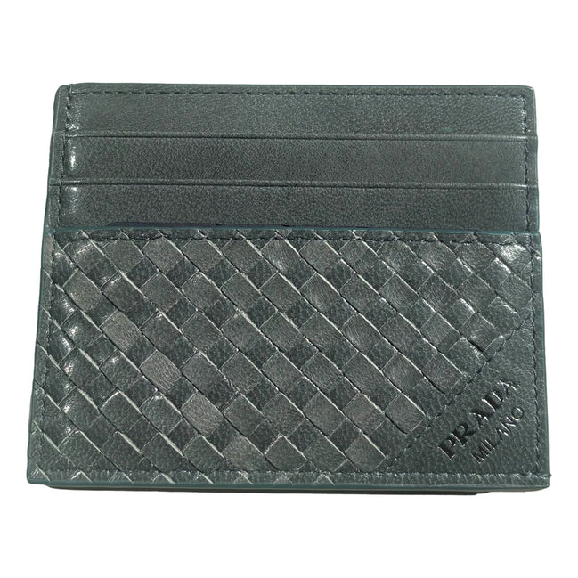 Prada Woven Leather Card Case Wallet Marine Blue sold at Queen Bee of Beverly Hills