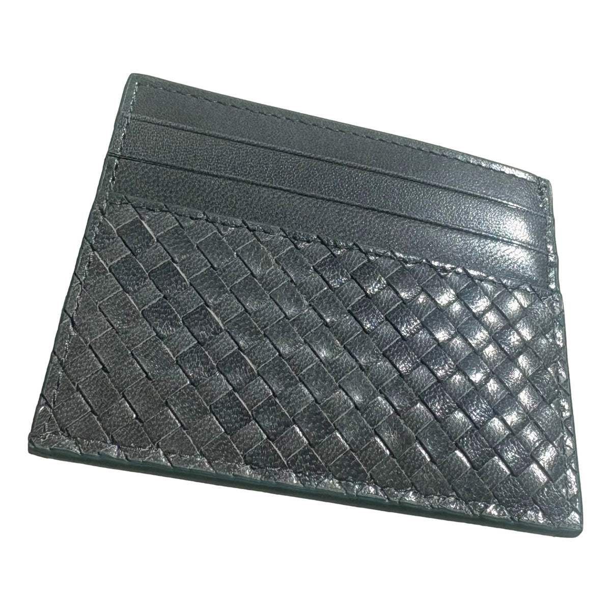Prada Woven Leather Card Case Wallet Marine Blue sold at Queen Bee of Beverly Hills