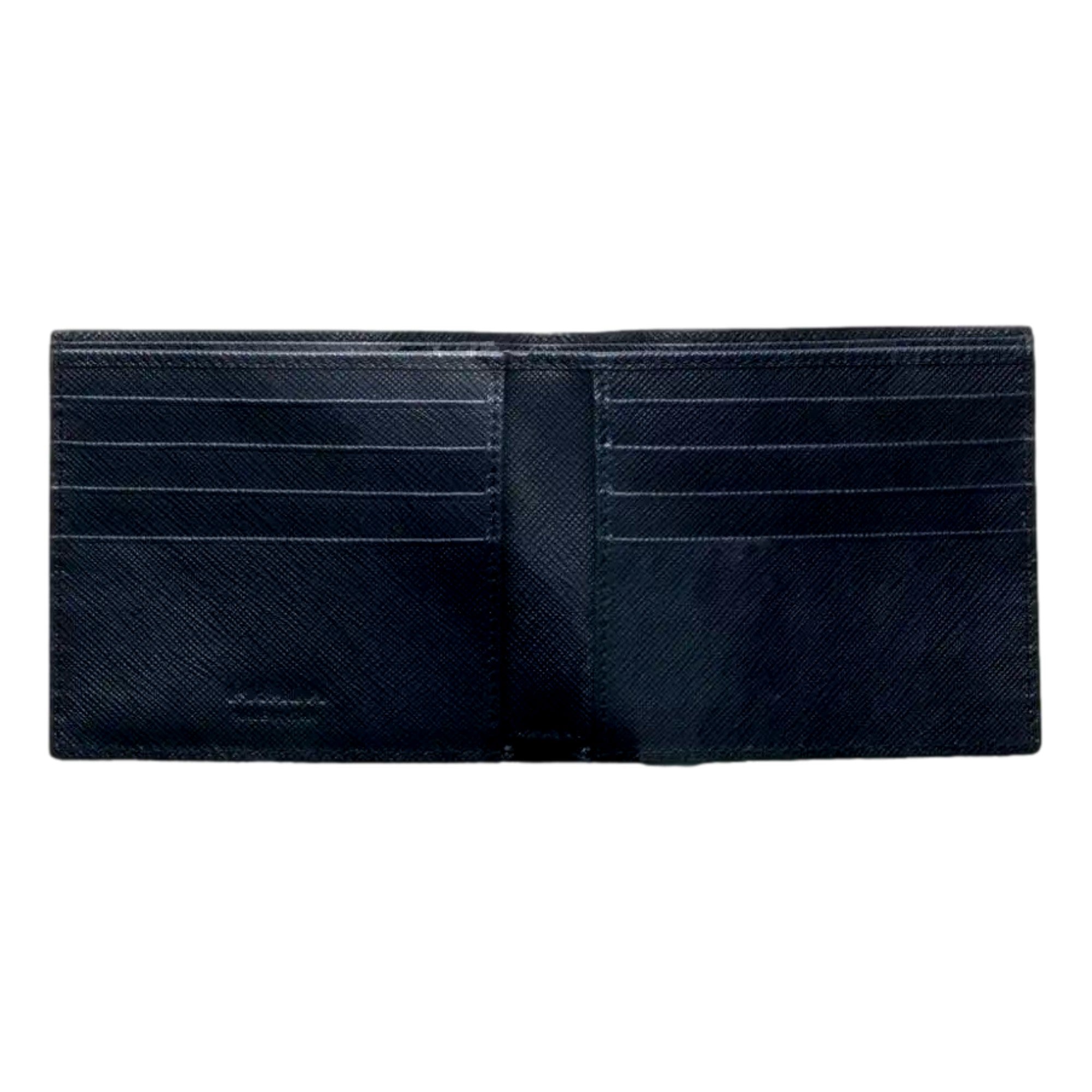 Prada Saffiano Leather Bifold Wallet Brown Navy available at Queen Bee of Beverly Hills