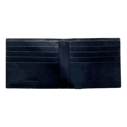 Prada Saffiano Leather Bifold Wallet Brown Navy available at Queen Bee of Beverly Hills
