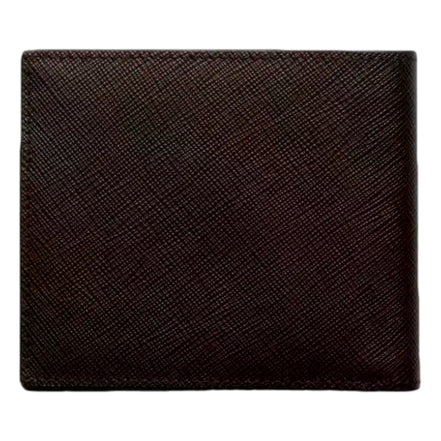 Prada Saffiano Leather Bifold Wallet Brown Navy available at Queen Bee of Beverly Hills