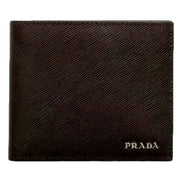 Prada Saffiano Leather Bifold Wallet Brown Navy available at Queen Bee of Beverly Hills