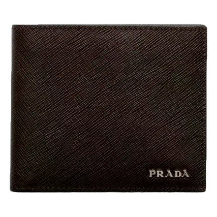 Prada Saffiano Leather Bifold Wallet Brown Navy available at Queen Bee of Beverly Hills