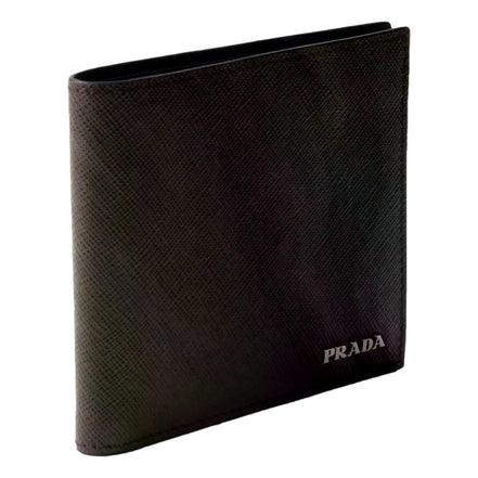 Prada Saffiano Leather Bifold Wallet Brown Navy available at Queen Bee of Beverly Hills