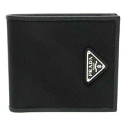 Prada Tessuto Nylon Saffiano Leather Bifold Wallet with Snap Coin Pouch available at Queen Bee of Beverly Hills