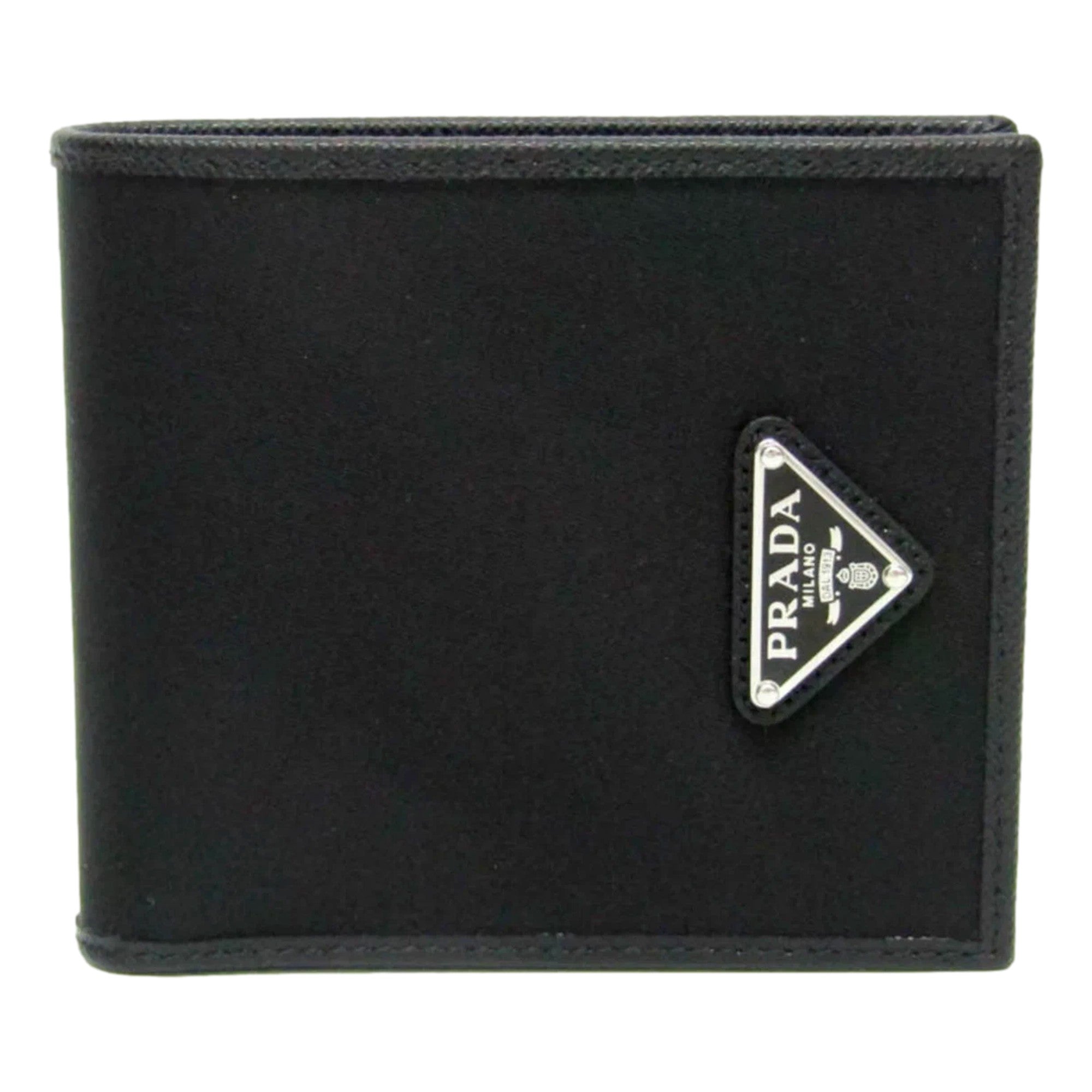 Prada Tessuto Nylon Saffiano Leather Bifold Wallet with Snap Coin Pouch available at Queen Bee of Beverly Hills