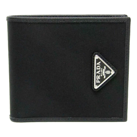 Prada Tessuto Nylon Saffiano Leather Bifold Wallet with Snap Coin Pouch available at Queen Bee of Beverly Hills
