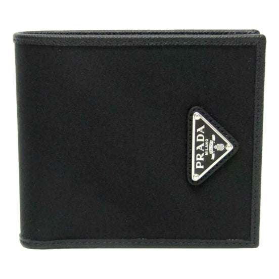 Prada Tessuto Nylon Saffiano Leather Bifold Wallet with Snap Coin Pouch available at Queen Bee of Beverly Hills