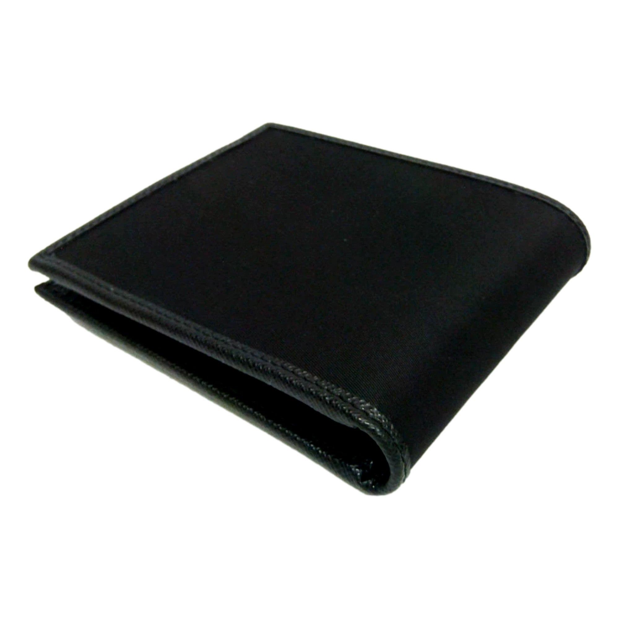 Prada Tessuto Nylon Saffiano Leather Bifold Wallet with Snap Coin Pouch available at Queen Bee of Beverly Hills