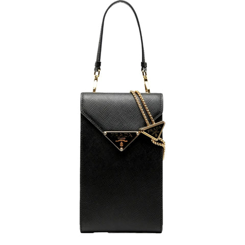 Prada Saffiano Lux Black Top Handle Chain Strap Mini Bag
