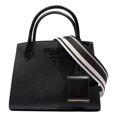 Prada Monochrome Saffiano Top Handle Crossbody Tote Bag Black