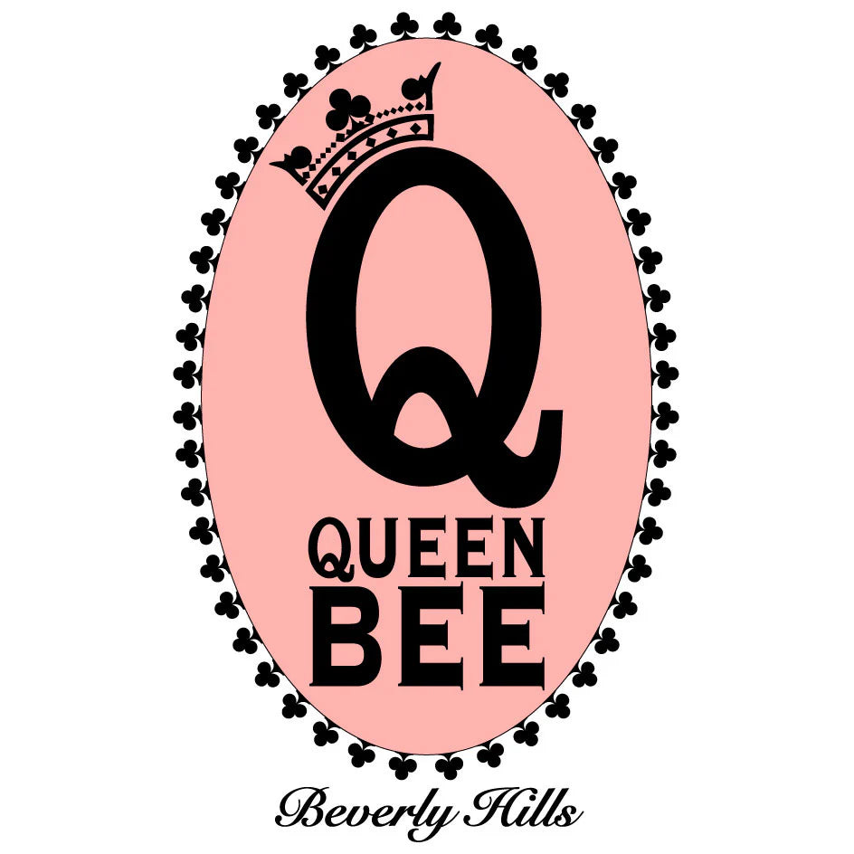 Logo with 'Queen Bee' text and crown on a pink background