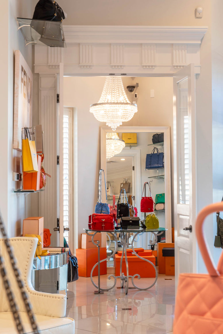 Interior View of Queen Bee of Beverly Hills Designer Handbag Storefront in Huntsville, Alabama