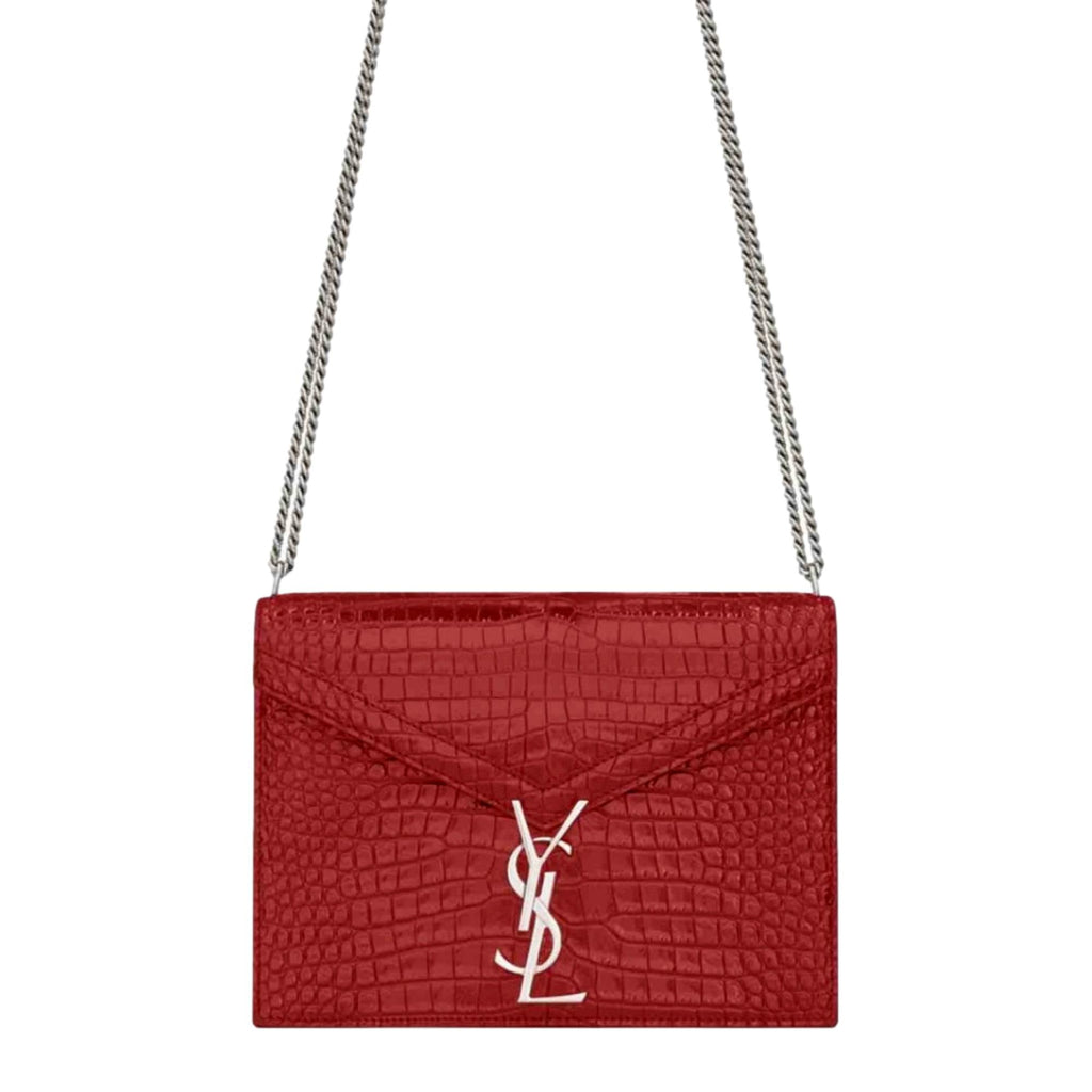 Saint Laurent Cassandra Red Croc Leather Medium Shoulder Bag