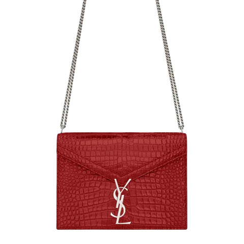 Saint Laurent Cassandra Red Croc Leather Medium Shoulder Bag