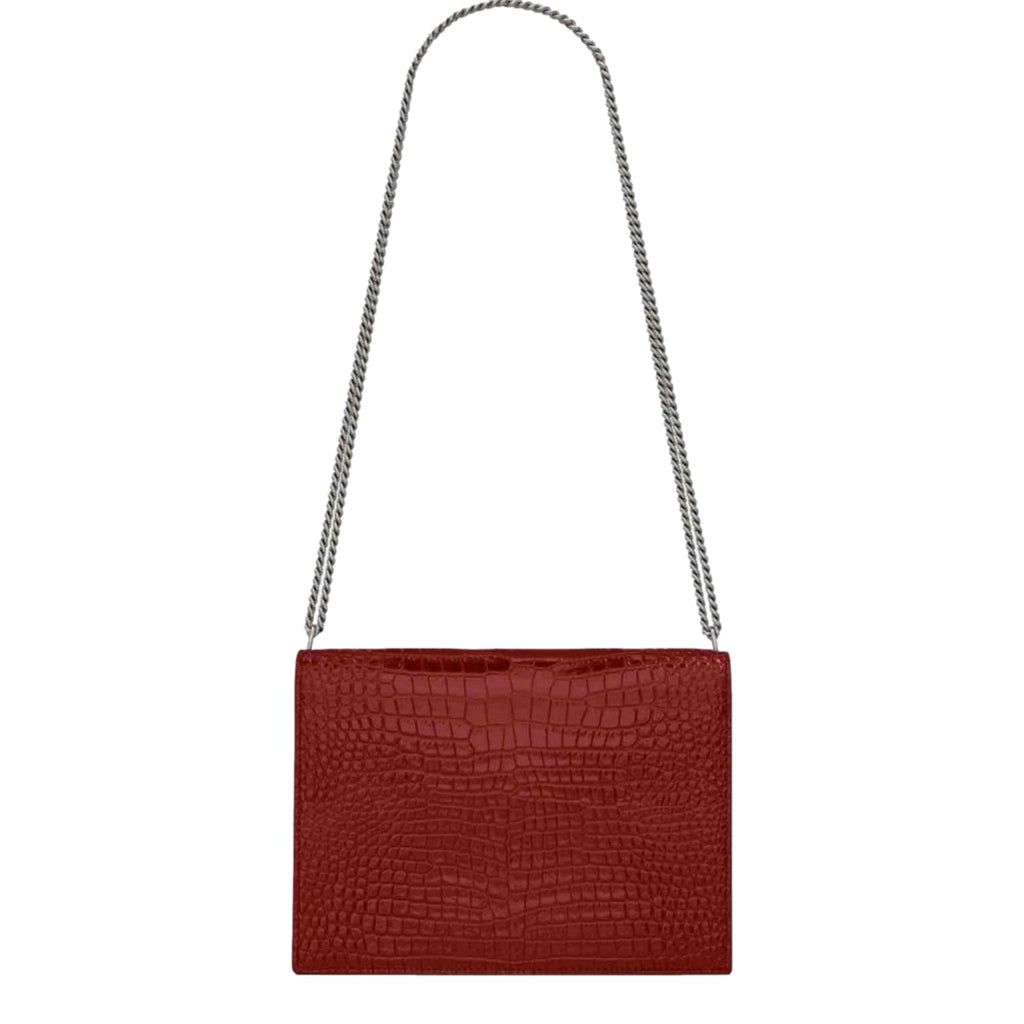 Saint Laurent Cassandra Red Croc Leather Medium Shoulder Bag
