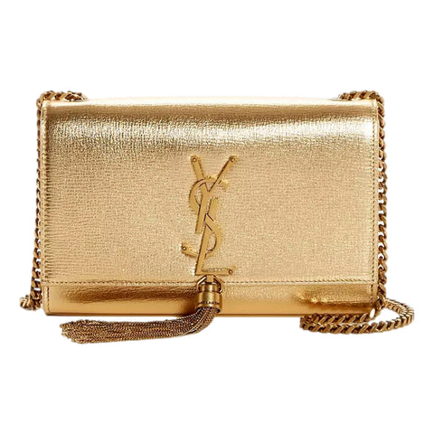 Saint Laurent YSL Kate Tassel Medium Gold Embossed Leather Crossbody Bag